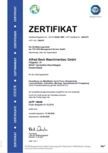 Aktuelles IATF 16949 Zertifikat der Alfred Beck Maschinenbau GmbH ausgestellt durch DQS